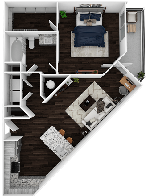 Floor plan for 1 bed, 1 bath, 815 sqft